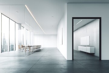 Modern Office Design: Glass Walls, Concrete, Minimalist Style,  City Views, Open Plan Layout, Contemporary Aesthetics, Polished Floor,  Meeting Room, Clean Lines, Bright Interior,  Stylish Workspace