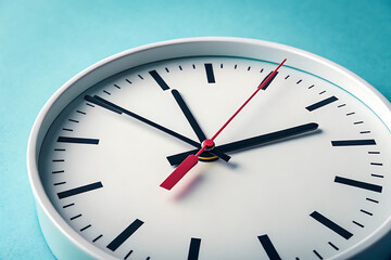 Minimalist Modern Clock Close-Up on Soft Blue Background Highlighting Time Passage