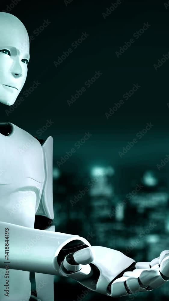 Poster futuristic robot artificial intelligence huminoid ai for industrial factory technology development a