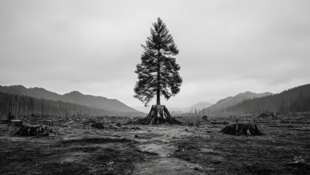 Lone Tree Stands Tall in Devastated Forest: A Symbol of Resilience and Hope After Environmental Disaster