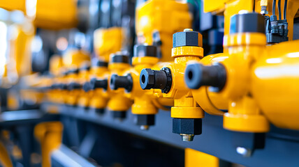 Fototapeta premium High quality industrial valves in bright yellow color, showcasing precision engineering and modern design