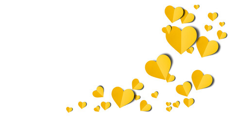 yellow paper hearts isolated on transparent background. Valentine's day.
