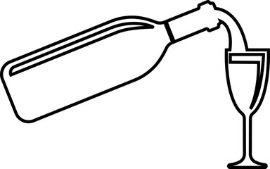 Wine bottle and glass icon in line. isolated on transparent background