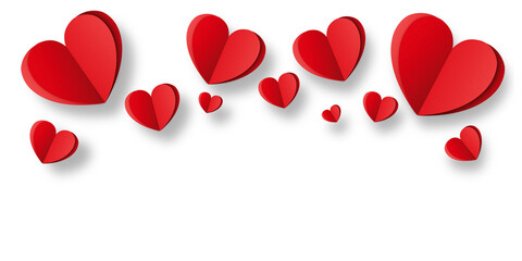 Red paper hearts isolated on transparent background. Valentine's day.