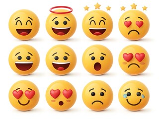 Fototapeta premium Twelve 3D Emojis Showing Different Emotions and Reactions
