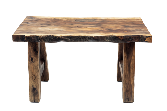 A rustic wooden office desk with a live