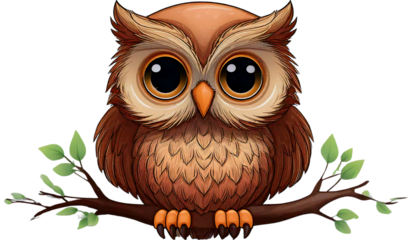 vector image of owl on branch isolated on transparent background