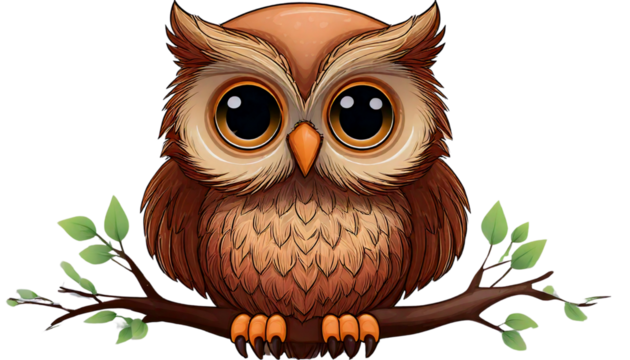 vector image of owl on branch isolated on transparent background