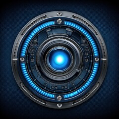 Futuristic technology interface displays glowing blue light and intricate mechanical details within a transparent theme background design element.