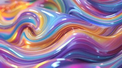 Obraz premium A smooth, flowing design where vibrant rainbow colors swirl together in a hypnotic marble pattern. The colors blend seamlessly with glossy texture, giving it a luxurious and dreamy appeal.