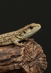 Naklejka premium Brown Lizard on Dark Wood Log