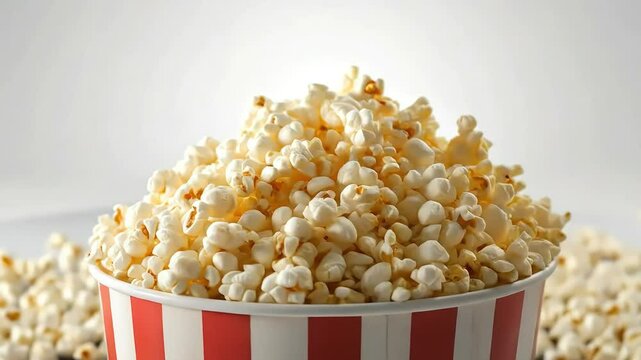 A tasty yellow heap of salted popcorn in a bowl is an isolated snack, perfect for a movie