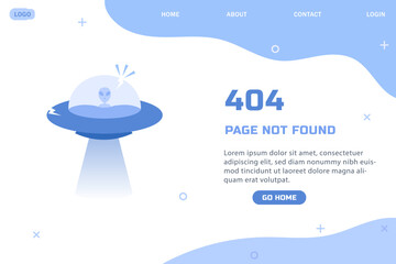 Flat illustration of 404 error page with broken ufo concept of lost internet connection modern web page template not found minimal style user interface design vector banner