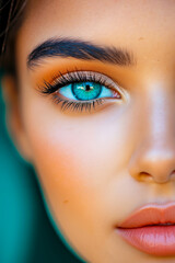 Fototapeta premium A close up of a woman's face with blue eyes