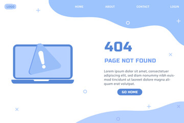 404 Error Page Flat Illustration of laptop error warning and Lost Web Page Banner Template