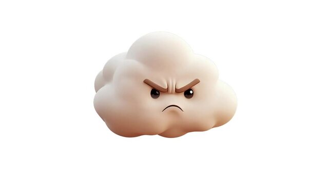 A 3D-rendered cloud emoji with a furrowed brow and a stern expression, indicating negativity or anger.