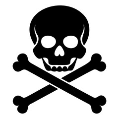 Skull and crossbones black silhouette vector illustration isolated on transparent background