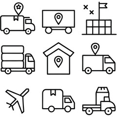 Delivery Truck Icons Set Logistics and Transportation Symbols