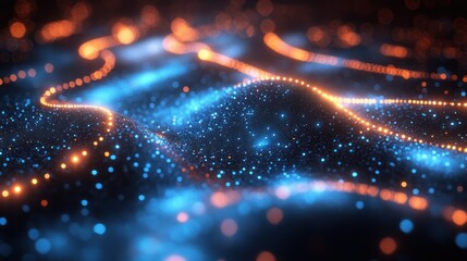 Futuristic glowing blue data streams digital cyber technology flow abstract background bright beams light particles high tech neon dynamic curves