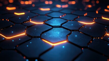 Neon hexagonal grid pattern futuristic digital background technology cyberspace connection abstract modern