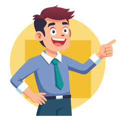 Happy man pointing into a blank copy space spot with two hands