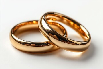 Two Gold Wedding Rings on White Background