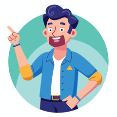 Happy man pointing into a blank copy space spot with two hands