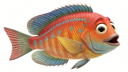 Fototapeta premium Vibrant Cartoon Fish Colorful Aquatic Creature 3D Rendered Illustration Orange Scales Detailed Fins