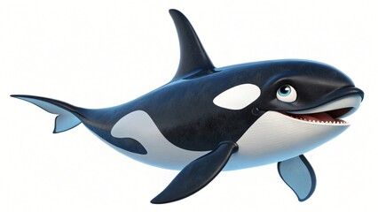 Fototapeta premium Happy Cartoon Orca Whale 3D Render Cute Killer Whale Aquatic Mammal Ocean Animal Illustration