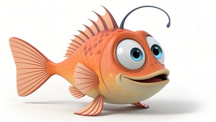 Fototapeta premium Adorable Cartoon Orange Fish Character 3D Render Cute Aquatic Animal Illustration