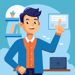 Happy man pointing into a blank copy space spot with two hands