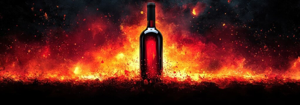 Minimalistic Wine Menu Cover with Black Background Red Orange Watercolor Wine Bottle Silhouette Modern Typography Elegant Layout