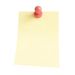 Pastel yellow note pinned on white background with a pink