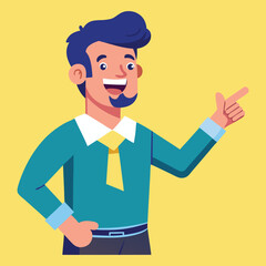 Happy man pointing into a blank copy space spot with two hands