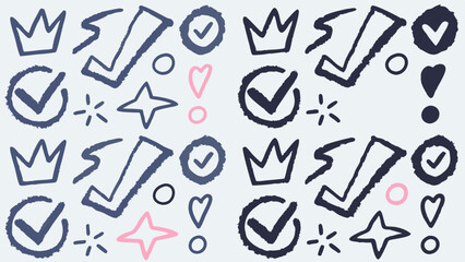 Hand-Drawn Checkmarks and Symbols, Doodle Tick and Icon Set, Sketchy Validation and Feedback Elements, Simple Marker Check Marks, Assorted Drawn Symbol Collection