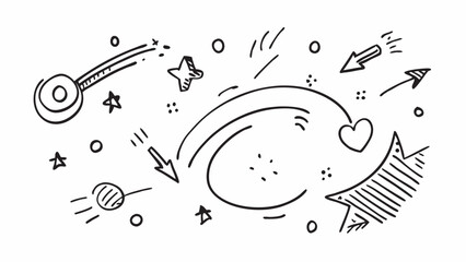 Fototapeta premium Hand-Drawn Hearts, Arrows, and Stars Set, Doodle Love and Sparkle Element Collection, Sketchy Romance and Celestial Icons, Simple Line Art Heart and Star Pack, Whimsical Valentine and Cosmic Symbol