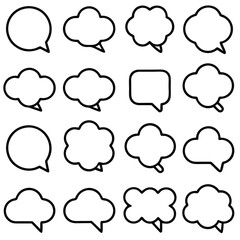 Fototapeta premium Collection of Sixteen Simple Black Outline Speech Bubbles