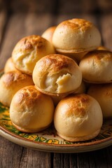 Delicious Fresh Baked Buns Stacked on a Decorative Plate Still Life