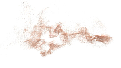 3D rendering of scattered sand granules or fine dirt on transparent background