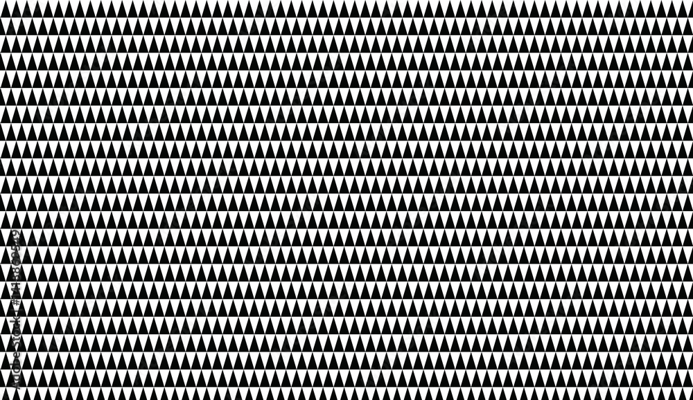 Poster geometric black triangles forming minimalist repeating pattern across white surface, creating sharp 