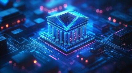 Obraz premium Digital court system overlaid on a circuit board.