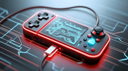 Portable gaming console with compact USB C charger and dynamic lighting  Sleek and modern design for mobile entertainment and power on the go