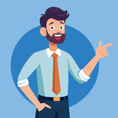 Happy man pointing into a blank copy space spot with two hands