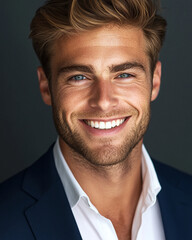 Fototapeta premium Close-up of a smiling business man, a handsome business tough guy