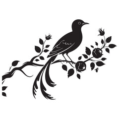 Elegant Vector Black silhouettes Bird and Floral Design. with white background