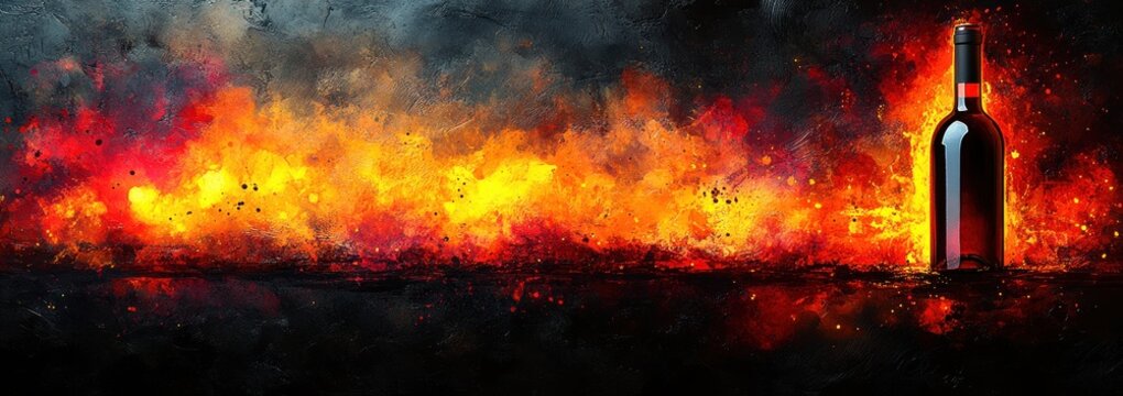 Minimalistic wine menu cover with black background watercolor splashes wine bottle silhouette modern typography elegant layout - Powered by Adobe