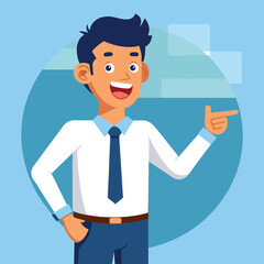 Happy man pointing into a blank copy space spot with two hands