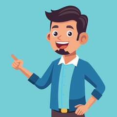 Happy man pointing into a blank copy space spot with two hands