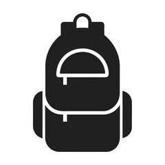 Simple Black Backpack Icon, School and Travel Bag Vector Illustration