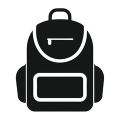 Simple Black Backpack Icon, School and Travel Bag Vector Illustration